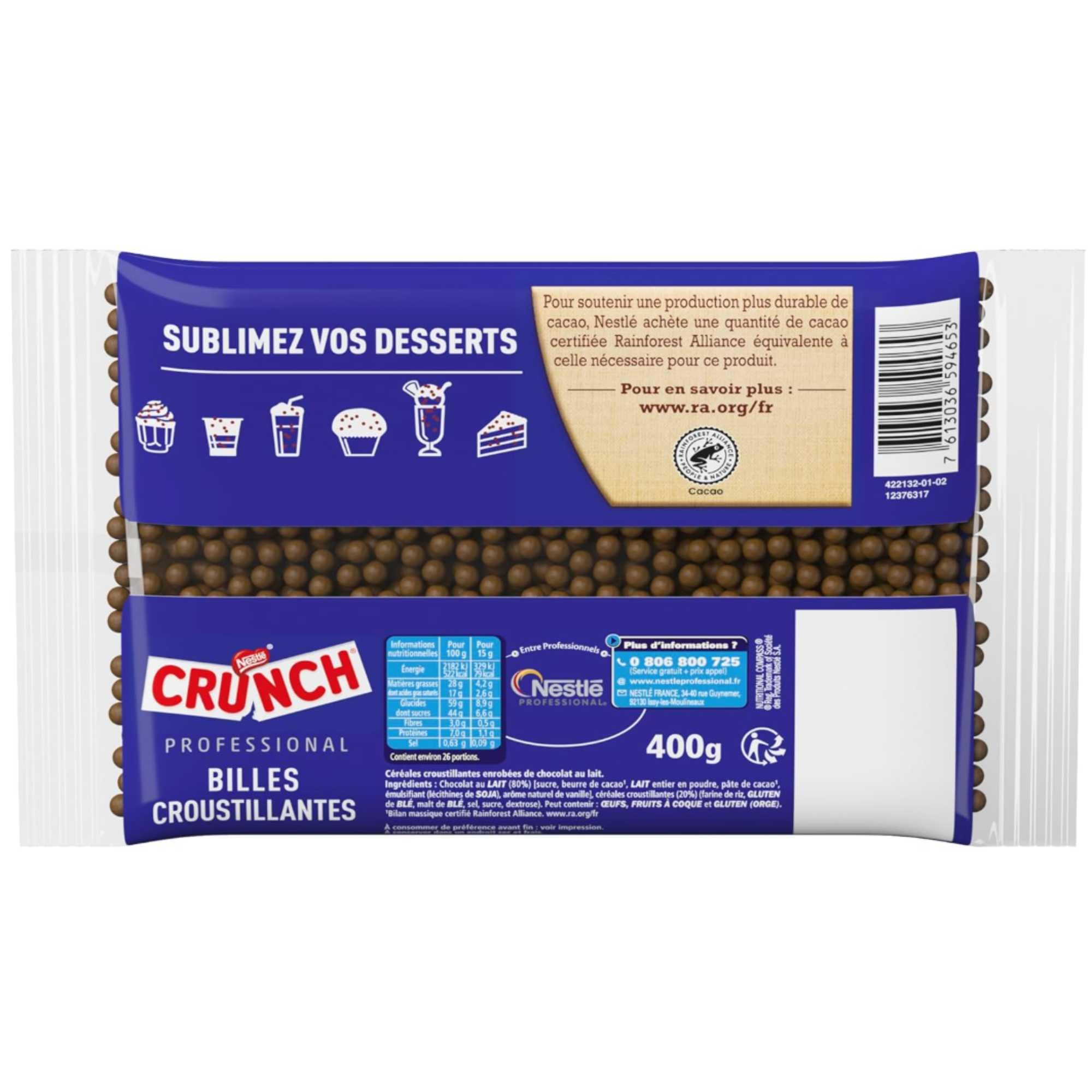NESTLÉ PROFESSIONAL CRUNCH Topping | Billes De Chocolat Au Lait Croustillantes CRUNCH | Cacao Certifié Rainforest Alliance | Le Goût et Croustillant CRUNCH Pour Agrémenter Vos Desserts | Sachet 400g