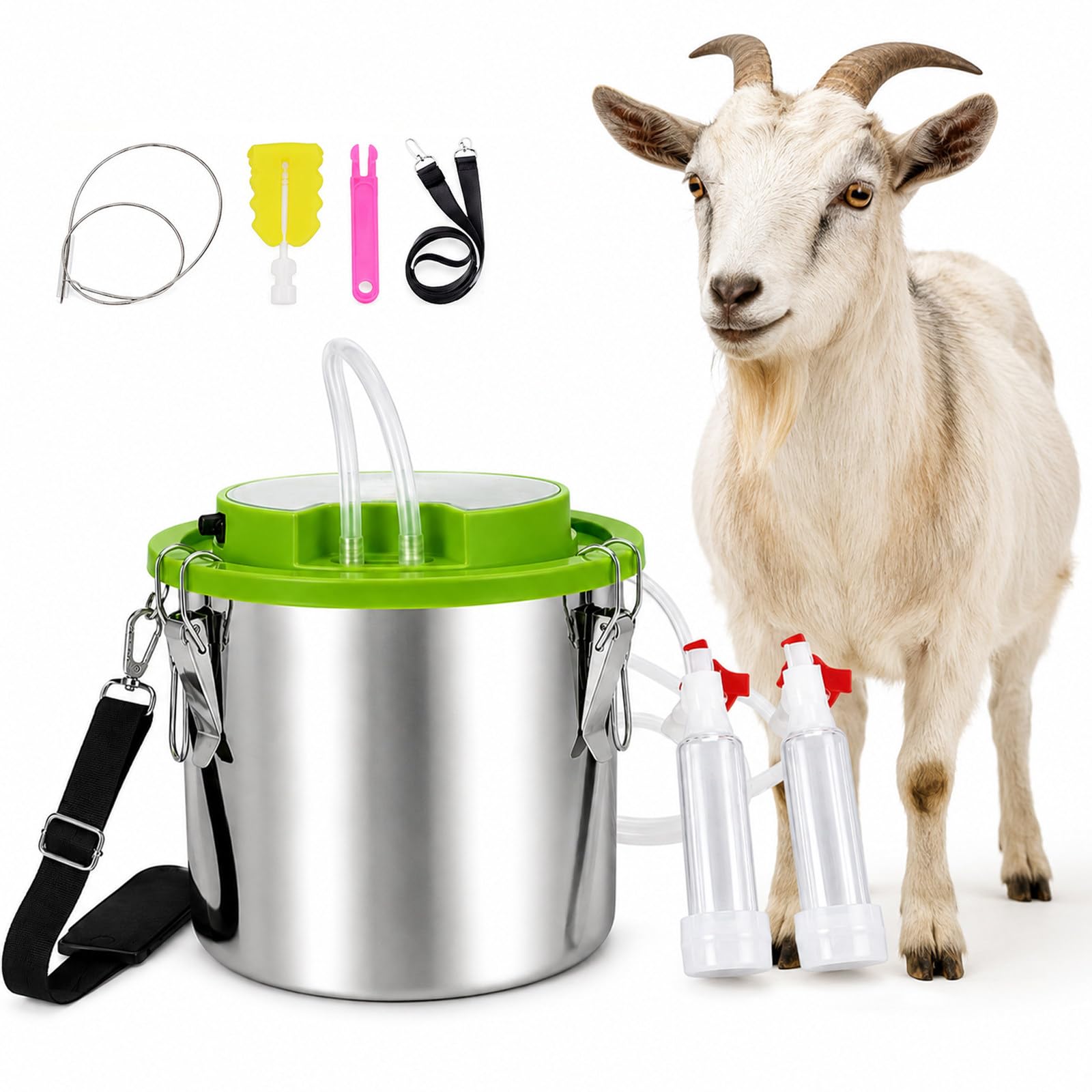 moupeaktain Electric Milking Machine, 12L Goat Milking Machine for Small Farms and Homesteads, Rechargeable Goat Milker Machine with Automatic Stop and Food-Grade Silicone Liners Sheep