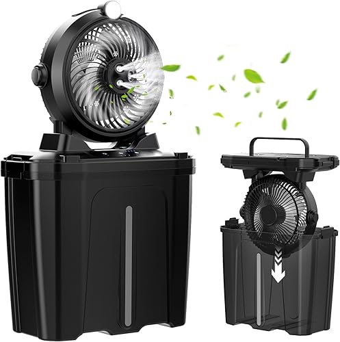 Ventilador de nebulización portátil, cubo de 11 L, ventiladores de batería recargable de 20000 mAh para patios, ventiladores al aire libre con luz disponible en Yaxa Colombia