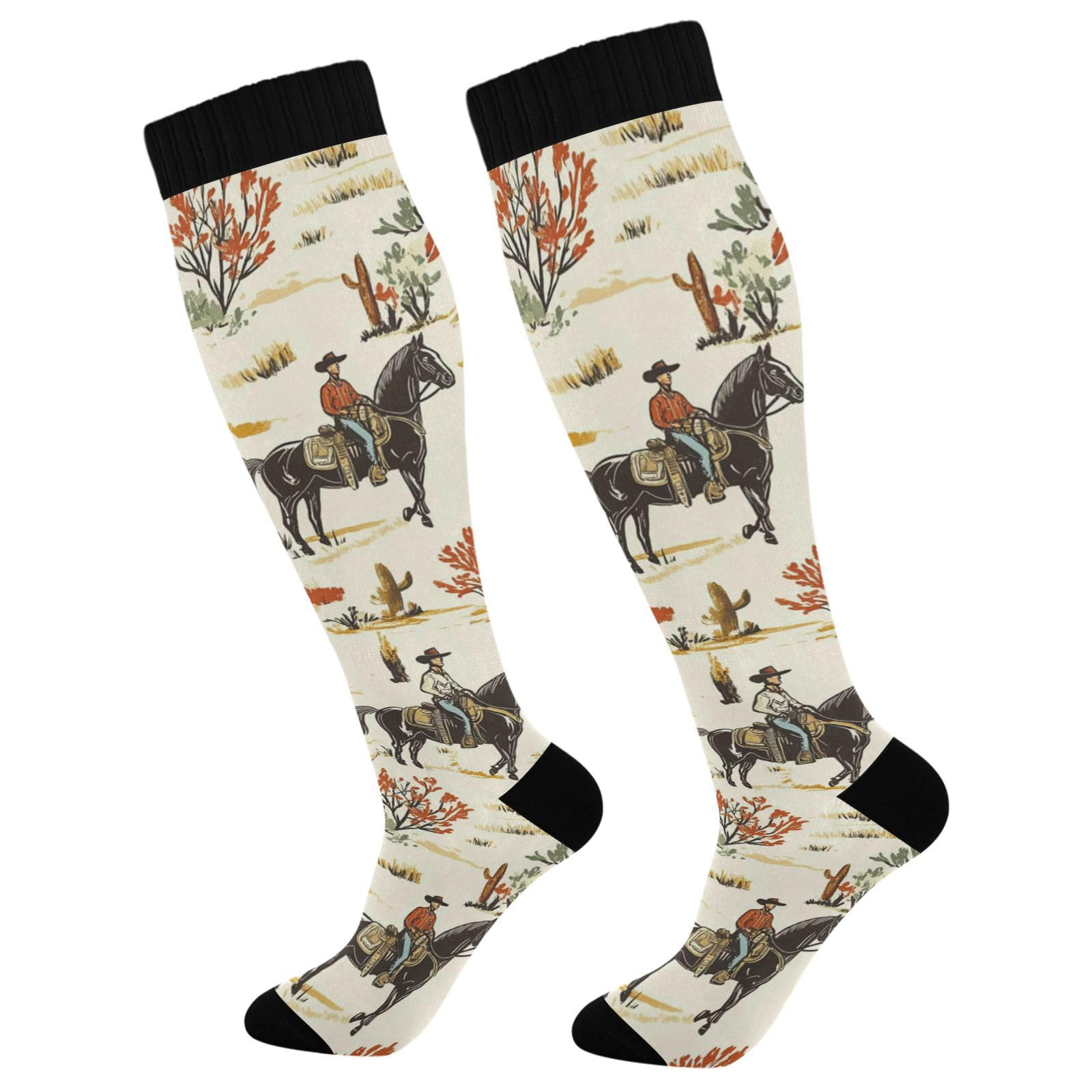 Dussdil Western Cowboy Cactus Cowgirl (5) Compression Socks for Women Men Circulation Long Knee Sock for Big Kids Teen Sport Gym Running Stockings