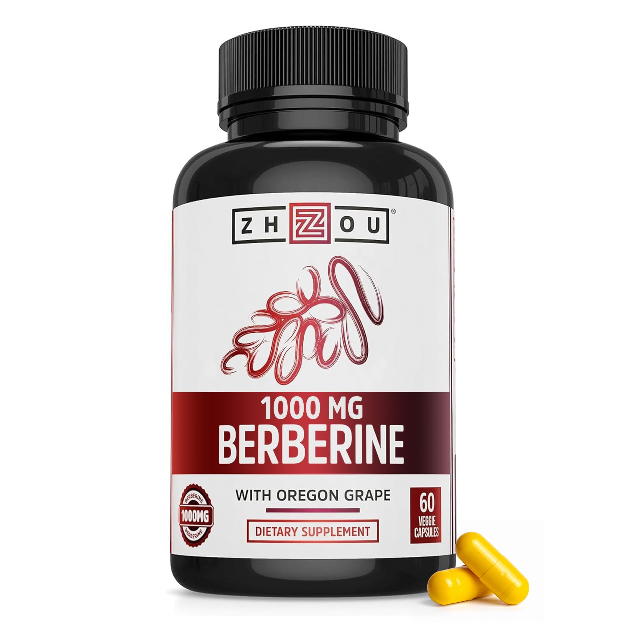 Berberine with Oregon Grape - Berberine Supplement for Women & Men, Gut Health, Metabolic Function, Berberine 1000mg Per Capsule - 60 Vegetarian Capsules (Pack of 1)