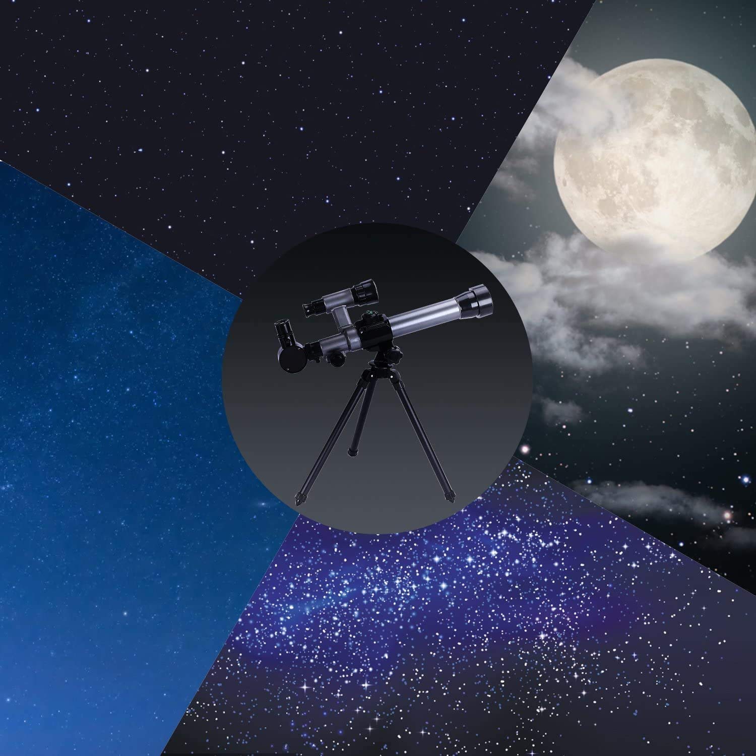 Teleskopy dla dzieci, regulowany teleskop astronomiczny dla dzieci 20X/30X/40X dla dzieci początkujących astronomia obserwacja gwiazd, z okularami na statywie kompas