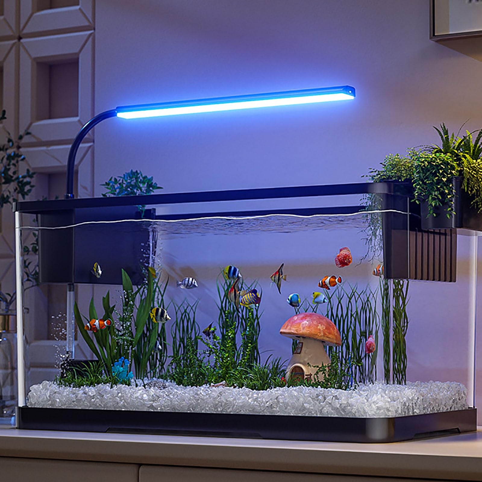 Aquarium avec Filtre Et Lumière, Mini Aquarium Décoration De Table pour Poissons Betta, Crevettes, Poissons Rouges(S)