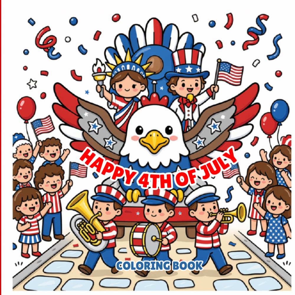 Happy 4th Of July Coloring Book: Independence Day Celebration with Fireworks, Eagles, Parades, and Flags | Ideal Gift