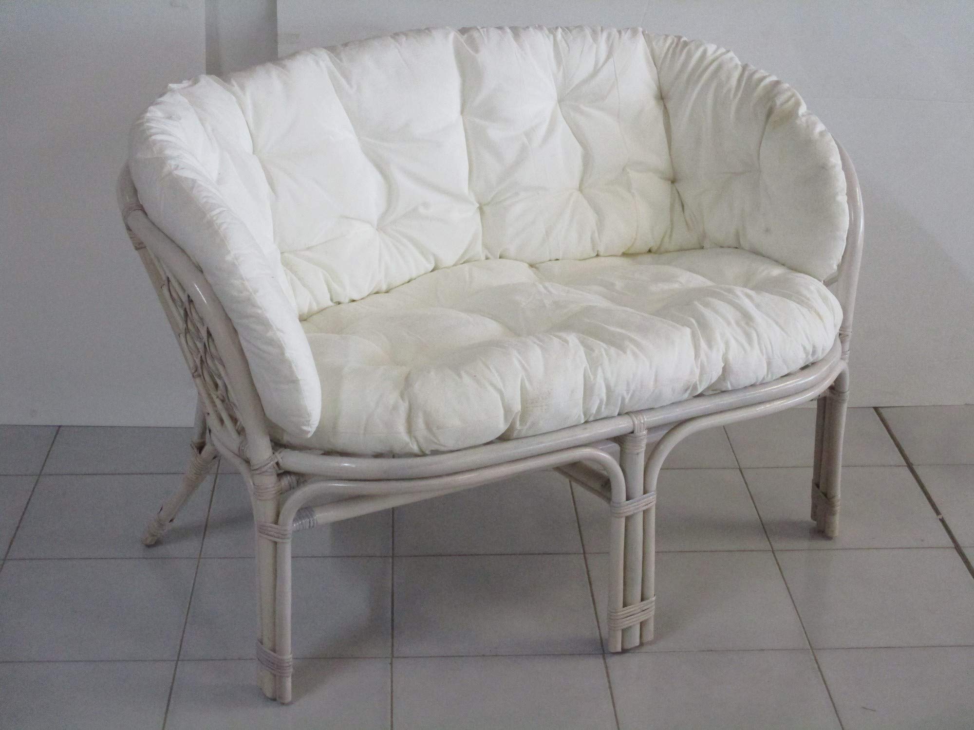 Salotto Vimini Rattan Bianco 2 POLTRONE 1 Divano 1 Tavolo CASA E Giardino Completo di Cuscini con Laccetti Non in Kit di Montaggio spedito su bancale
