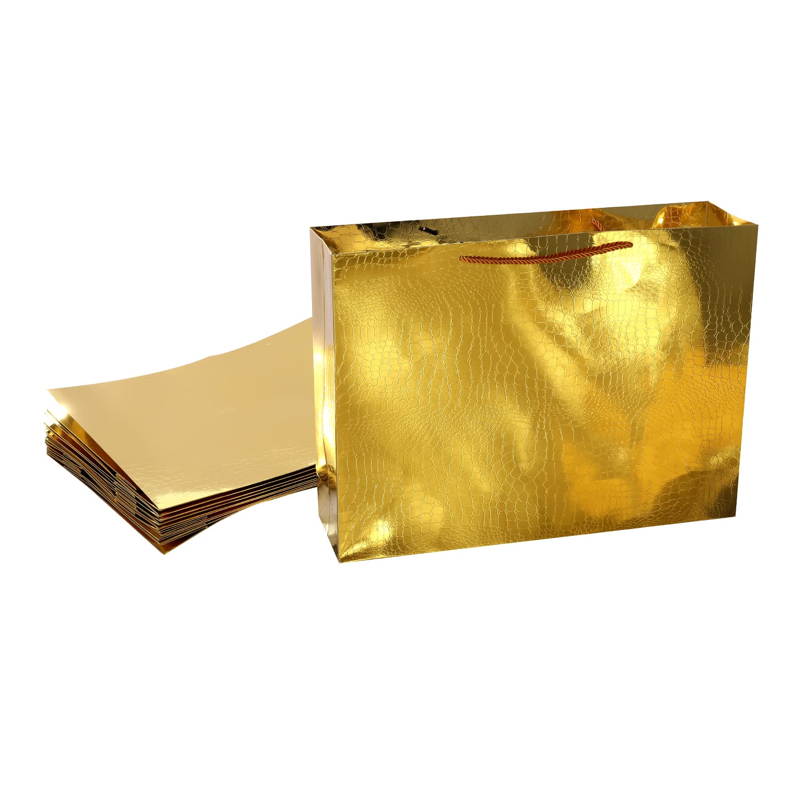 Red Dot Gift Pack of 10 Metallic Gold color Paper Bag,Special Textured Shopping Bag,Hard Paper Bag,Shopping Bags (A3 : H34*46 * 12cm)