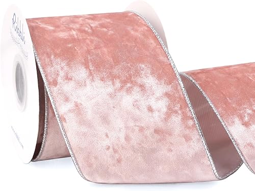 Vista 162 de Ribbli - Cinta de terciopelo dorado verde oscuro metálico con alambre de 2.5 pulgadas, cinta navideña de terciopelo arrugado para envoltura, decorar