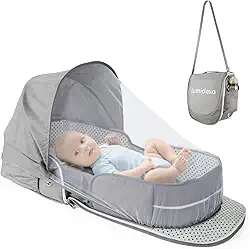Berço De Viagem Para Bebê, Berços Portáteis - Bolsa Transporte Dobrável, Antipressão Cama Infantil, 2-1, Colchão Com Cobertura E Mosquiteiro