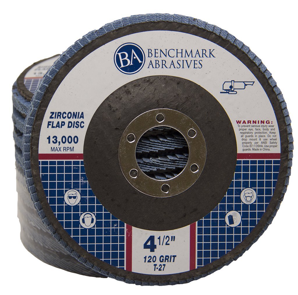 Benchmark Abrasives 4.5" Premium Zirconia Type 27 Flat Flap Discs Grinding Wheels for Sanding Stock Rust Removal Finishing Grinding Deburring