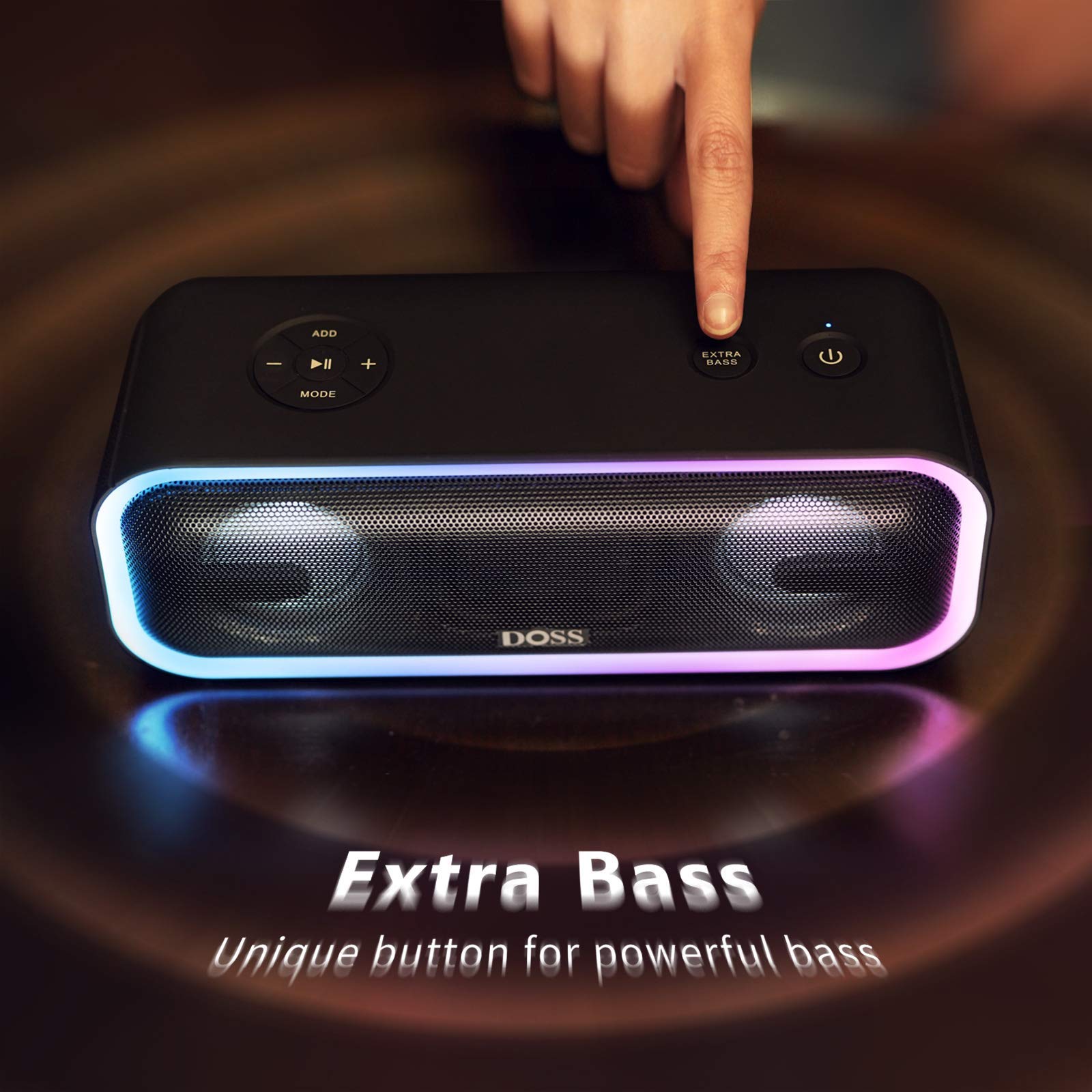DOSS Enceinte Bluetooth Portable sans Fil IPX6, Autonomie 15H, Noir
