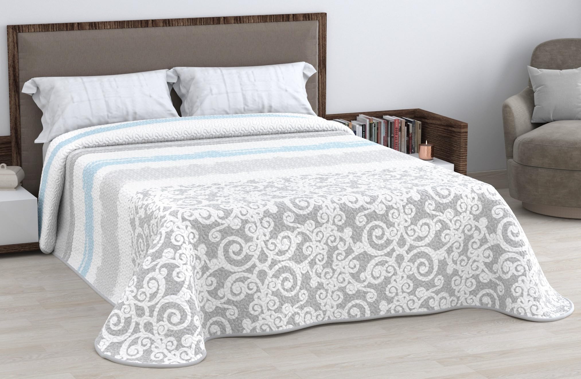 HM'S HOME'SECRET Colcha Bouti Estampada de 100% Microfibra Suave - Variedad de Diseños y Tamaños (Liso Gris, Cama 150cm) — view 33