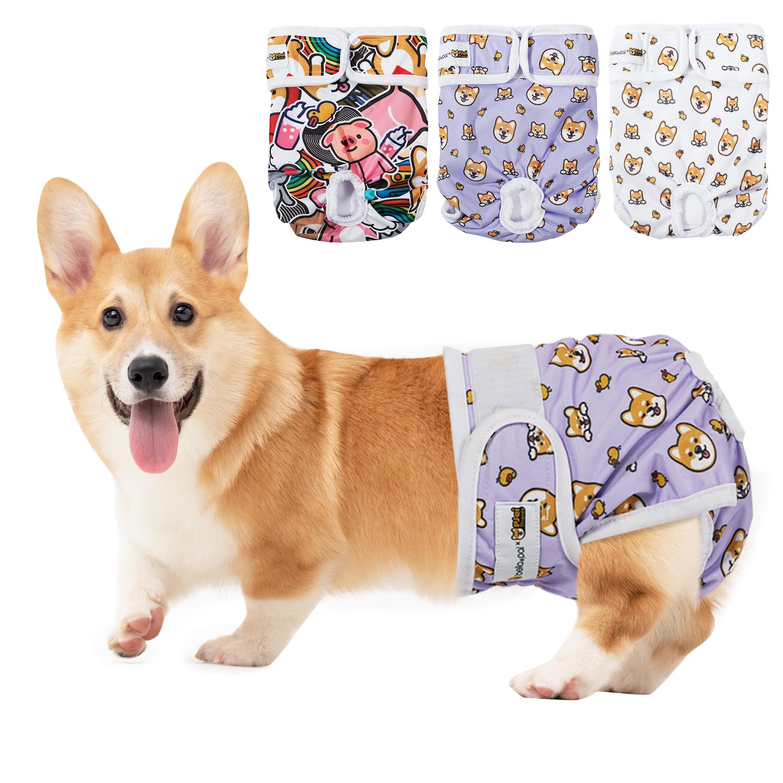 BELLA & PAL Dog Nappies Female, Reusable Dogs Period Pants in Season, Washable Doggy Diapers Sanitary Wraps Panties for Medium Large Dogs, Incontinence Super Absorbent Dog Heat Pants, 3 Packs, L — image 1