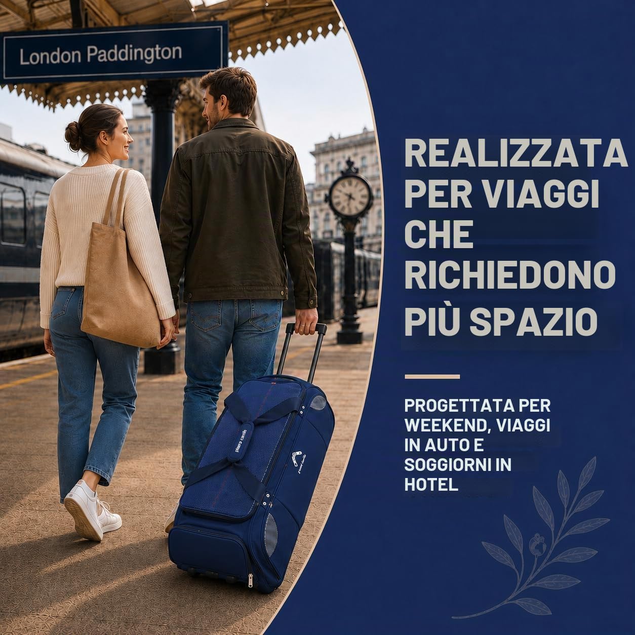 Pierre Cardin CL769 - Borsone leggero e grande con rotelle, resistente alle sollecitazioni, con rotelle e opzioni di trasporto, borsa da viaggio con ruote, Nero, Medium Navy 26", Custodia a rullo
