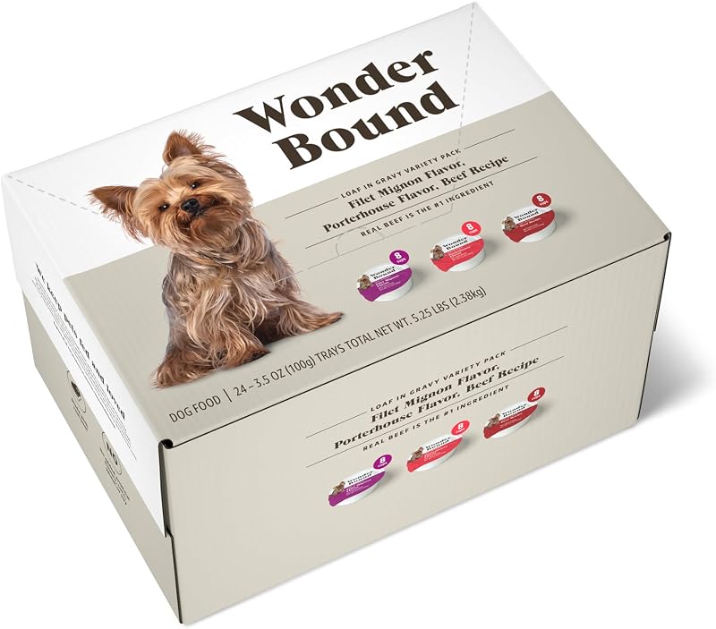 Ração úmida para cães de pequeno porte Wonder Bound, sabores Filet Mignon, Porterhouse e carne bovina, 99 g — Pacote com 24