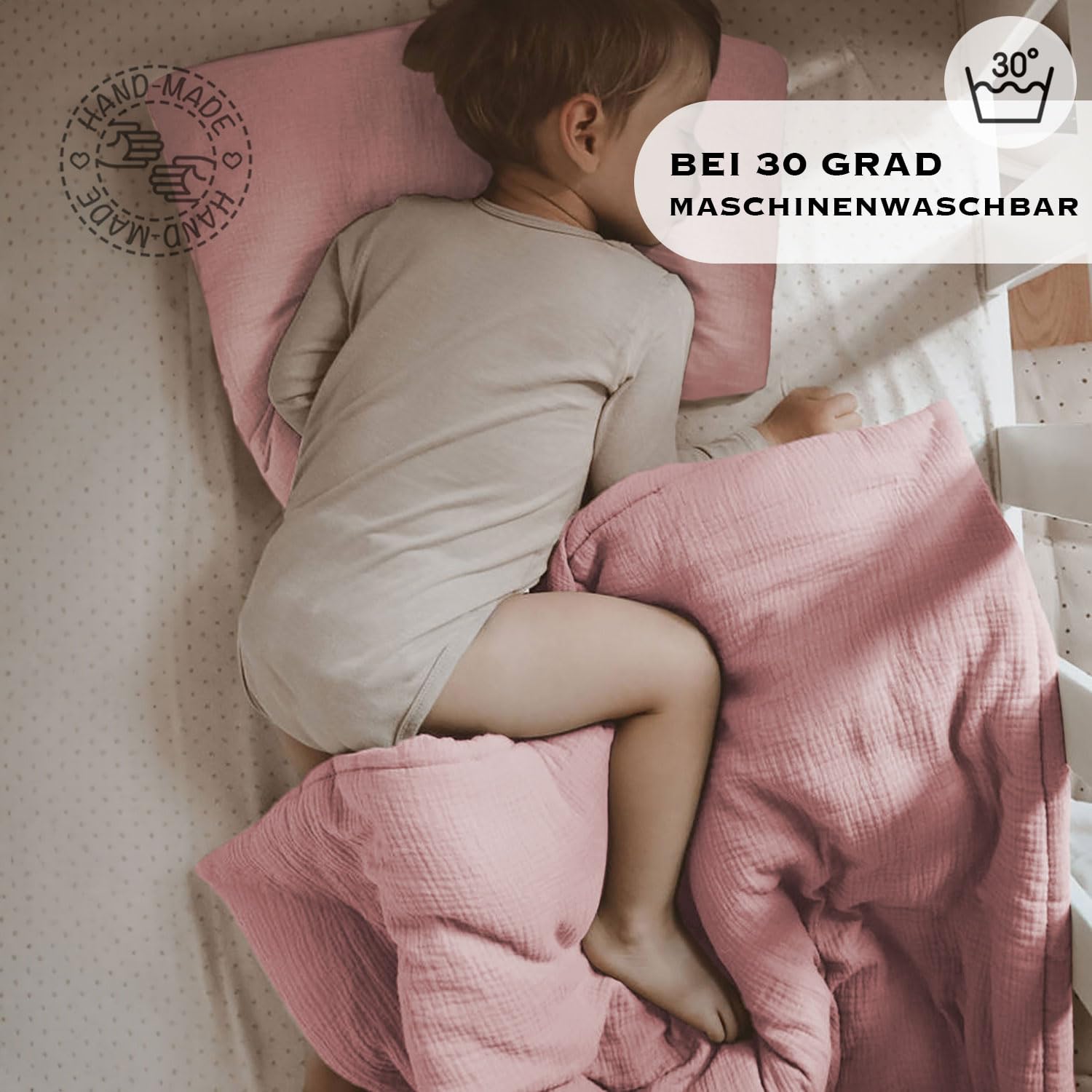 PaLulli® Komplet pościeli z muślinu, poszewka na poduszkę cm, pościel dziecięca ze 100% bawełny ekologicznej, certyfikat Oeko-Tex, cm + cm (różowa, 135 x 200 cm, 80 x 80 cm)
