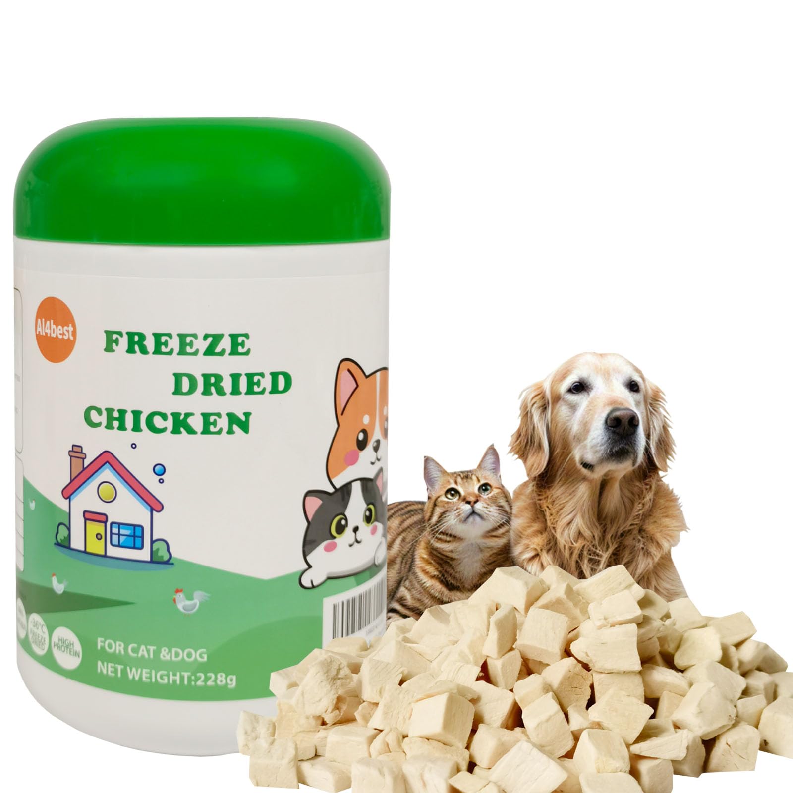 Freeze Dried Chicken Breast Cat Treats and Food 228g 100% Chicken Natural Grain Free Allergen-Free & Hypoallergenic Easy Digestion Nibbles Nutritious Cat, Kitten and dog Snacks(Medium-Sized Cube 12mm) — image 1