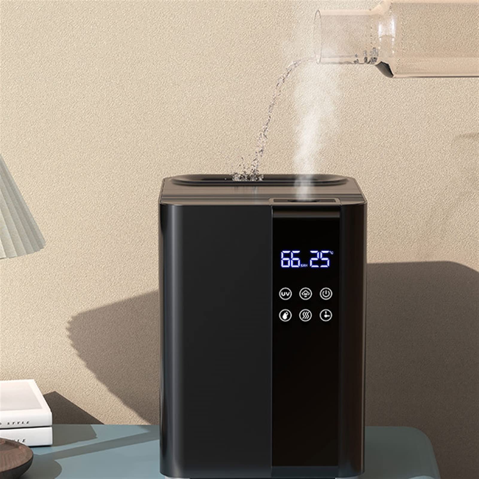 Humidificadores de Aire Humidificadores for la habitación grande del dormitorio, 5L Fresco y cálido Top Top Humidificador de tiempo con 3 velocidades Humidistat, apagado automático, negro Silencioso H