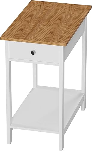Lavish Home Mesa auxiliar estrecha con cajón lateral con estante de almacenamiento, color blanco