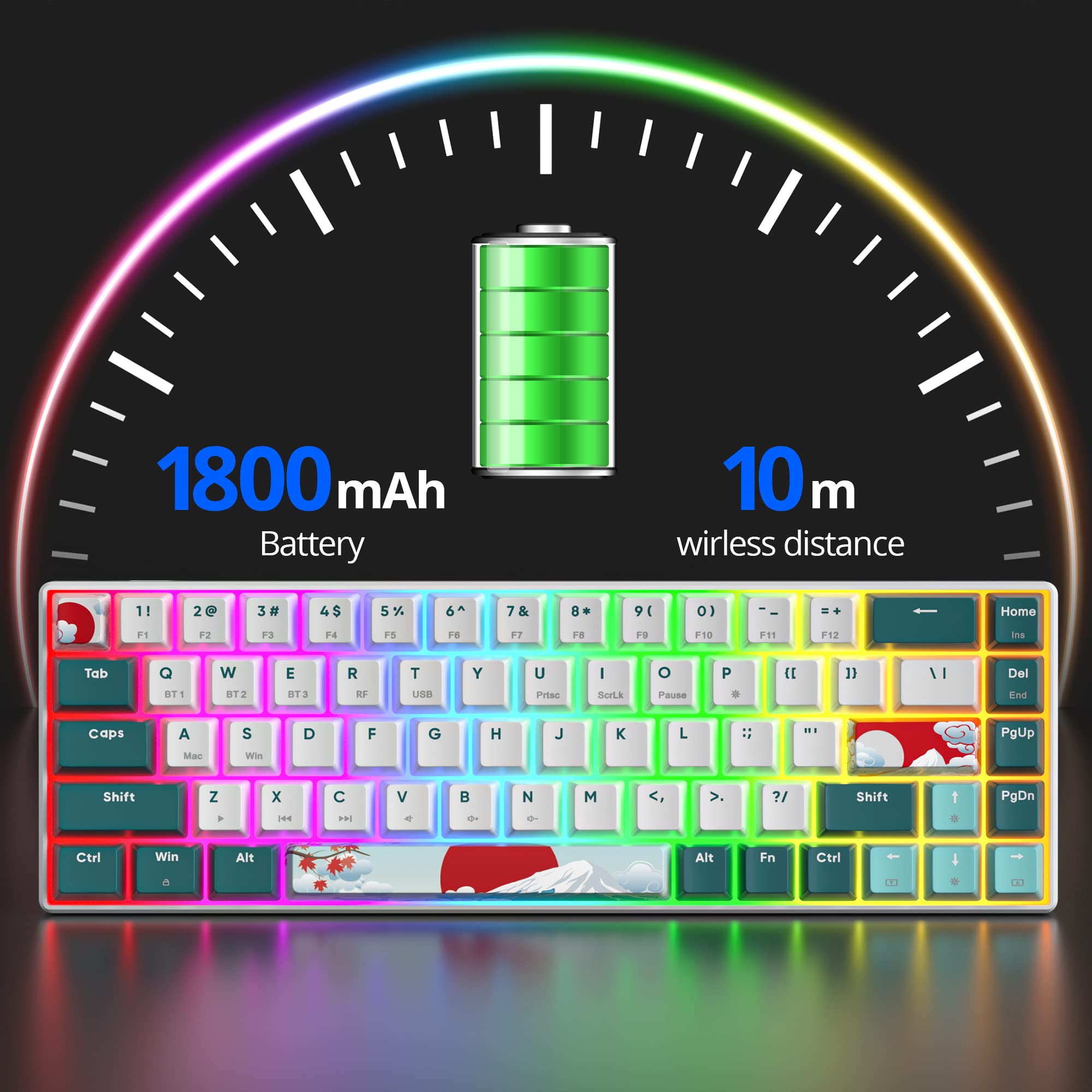 SOLIDEE tastiera meccanica RGB wireless 65%,tastiera Bluetooth 5.0/2.4Ghz/cablata a 3 modalità,68 tasti retroilluminazione RGB,mechanical keyboard hot swappable con Gateron Yellow Switchs(68 Forest)