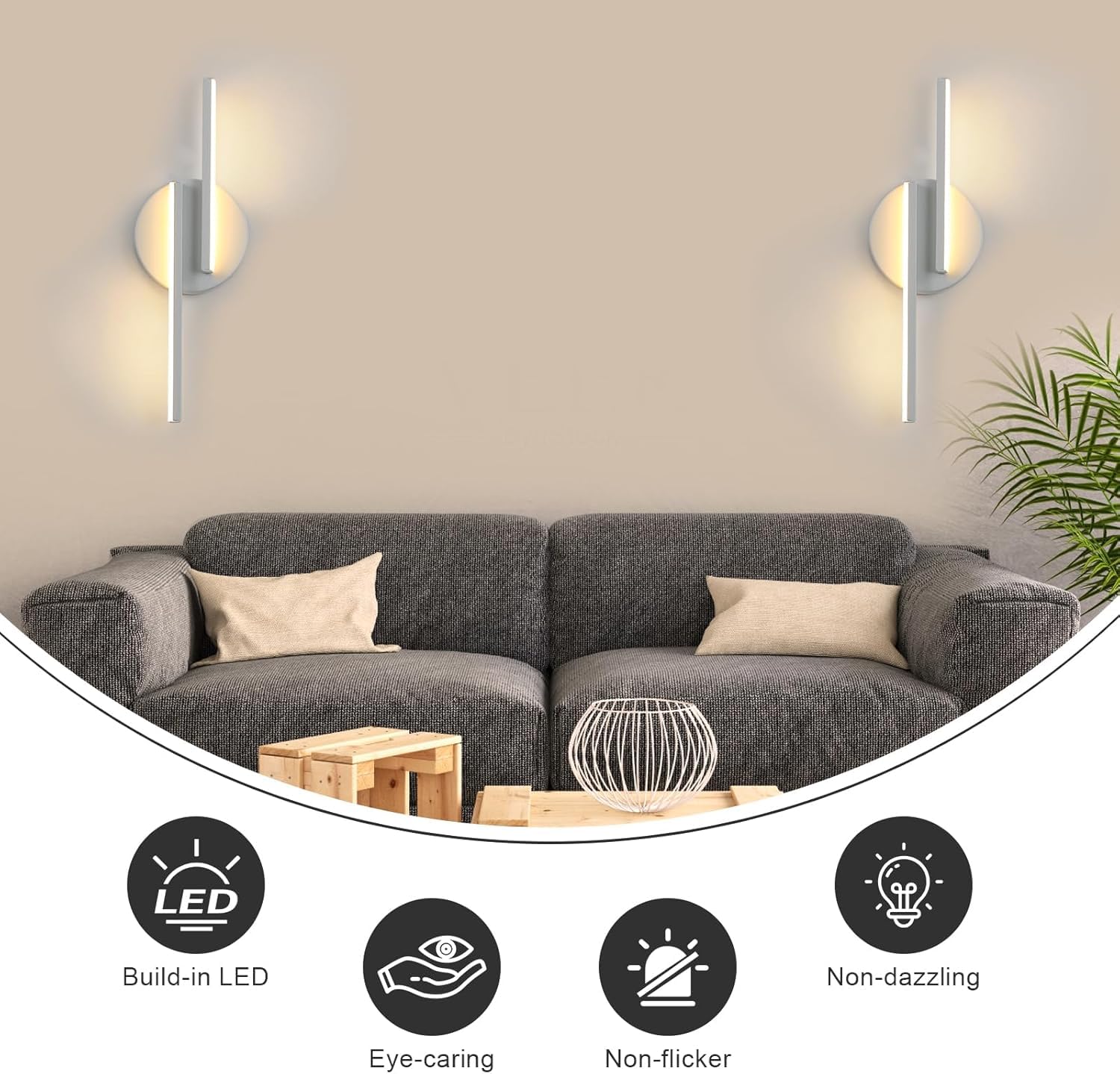Lampa ścienna LED do wnętrz, 16 W, nowoczesna, 3000 K, ciepłe białe światło, lampa ścienna do salonu, sypialni, korytarza, łazienki, 45 cm