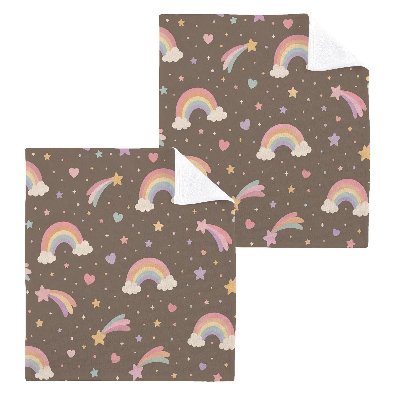 BOESI Pastel Rainbow 12x12in Cotton Washcloth,Soft Absorbent Face Towel