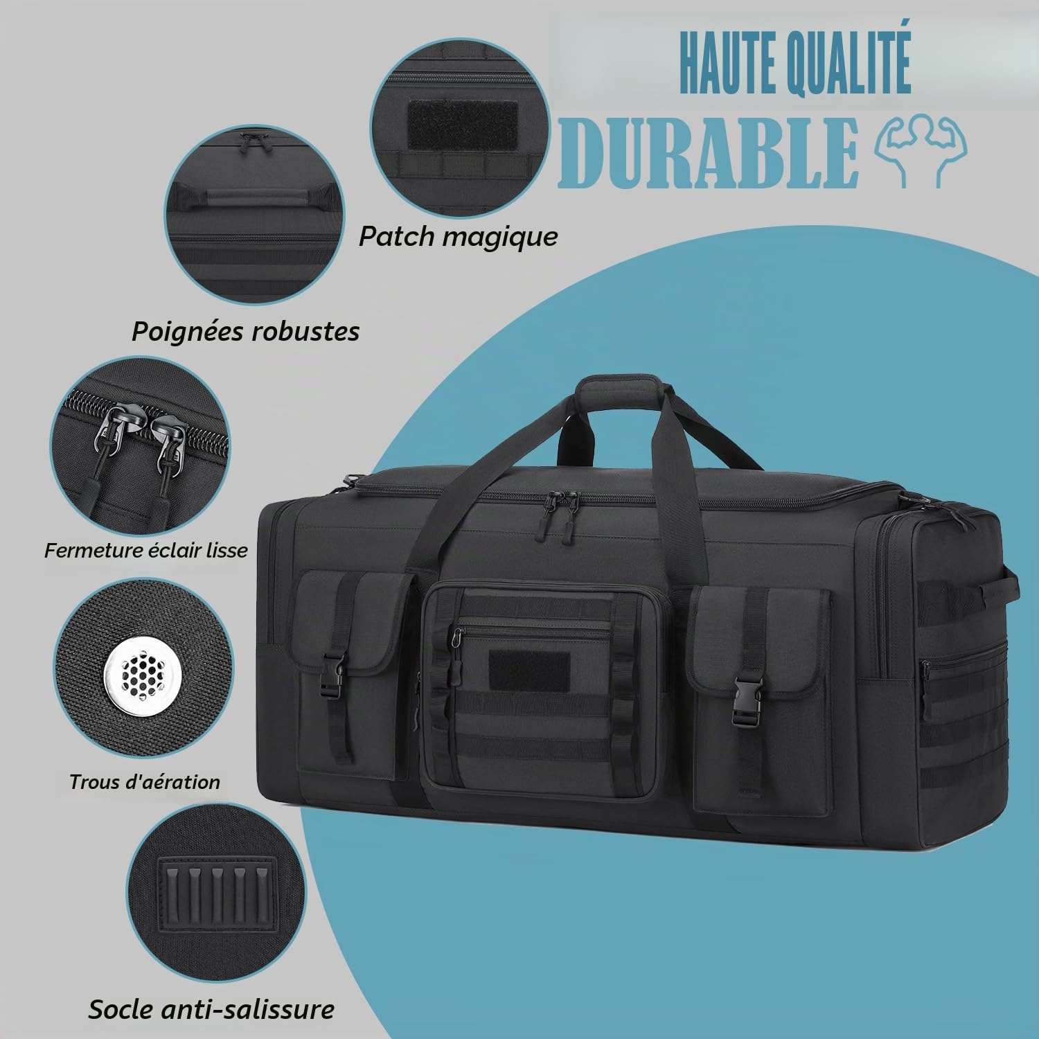 Sac de Voyage XXL 135L Cabine Homme, Grand Sac de Sport avec Compartiment à Chaussures