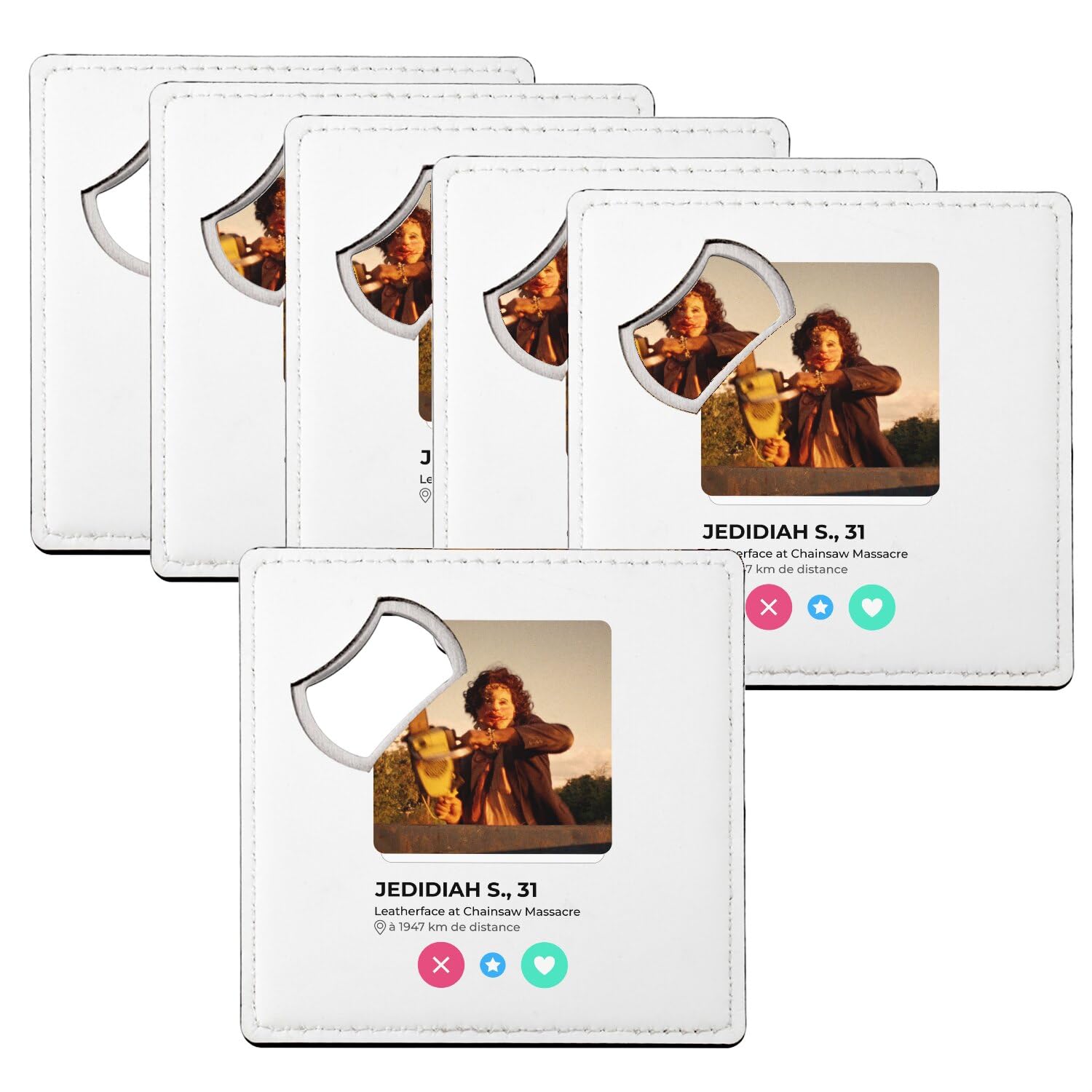 Sous-verre décapsuleur Jedidiah Sawyer dessous de verre horreur réseau social lot de 6