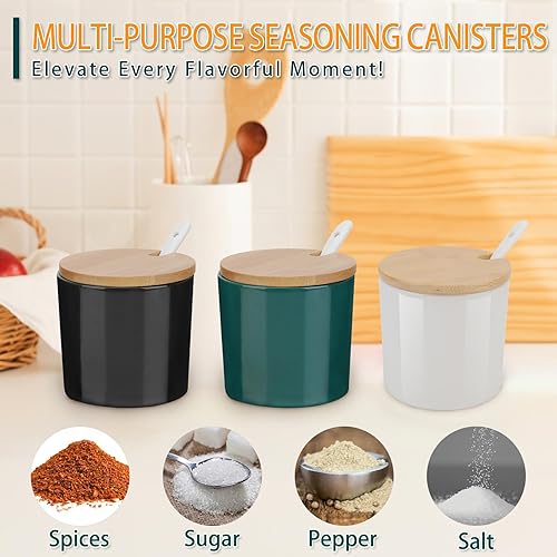 Miniatura 6 de Kitchenexus Azucarero con tapa y cuchara, recipiente de cerámica para azúcar con cuchara y tapa de bambú para barra de café, tarro dispensador de