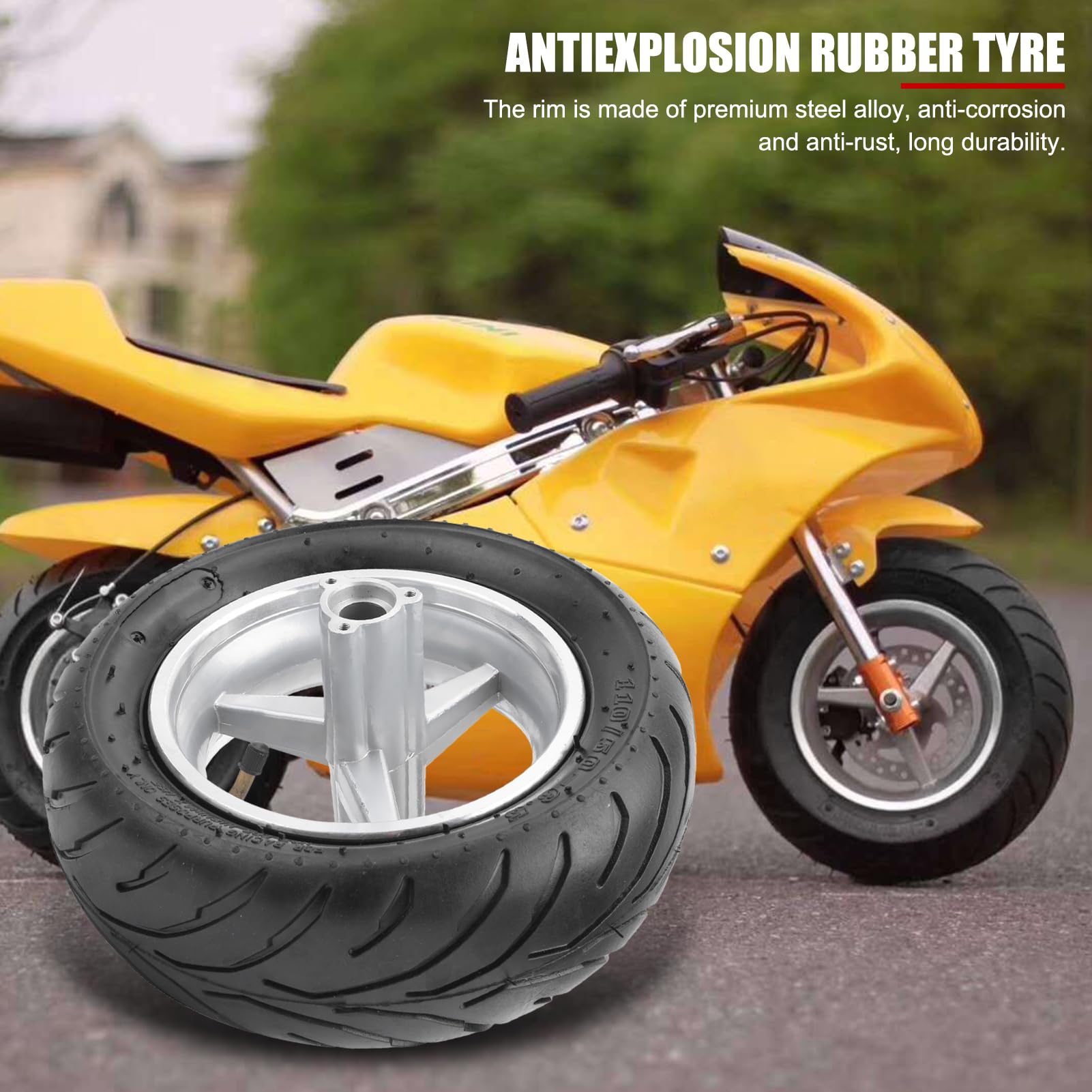 Mini-Motor Pocket Bike Neumático Rueda Neumático Llantas Accesorios antideslizantes Aptos para bicicleta de bolsillo 47cc 49cc(Parte delantera)