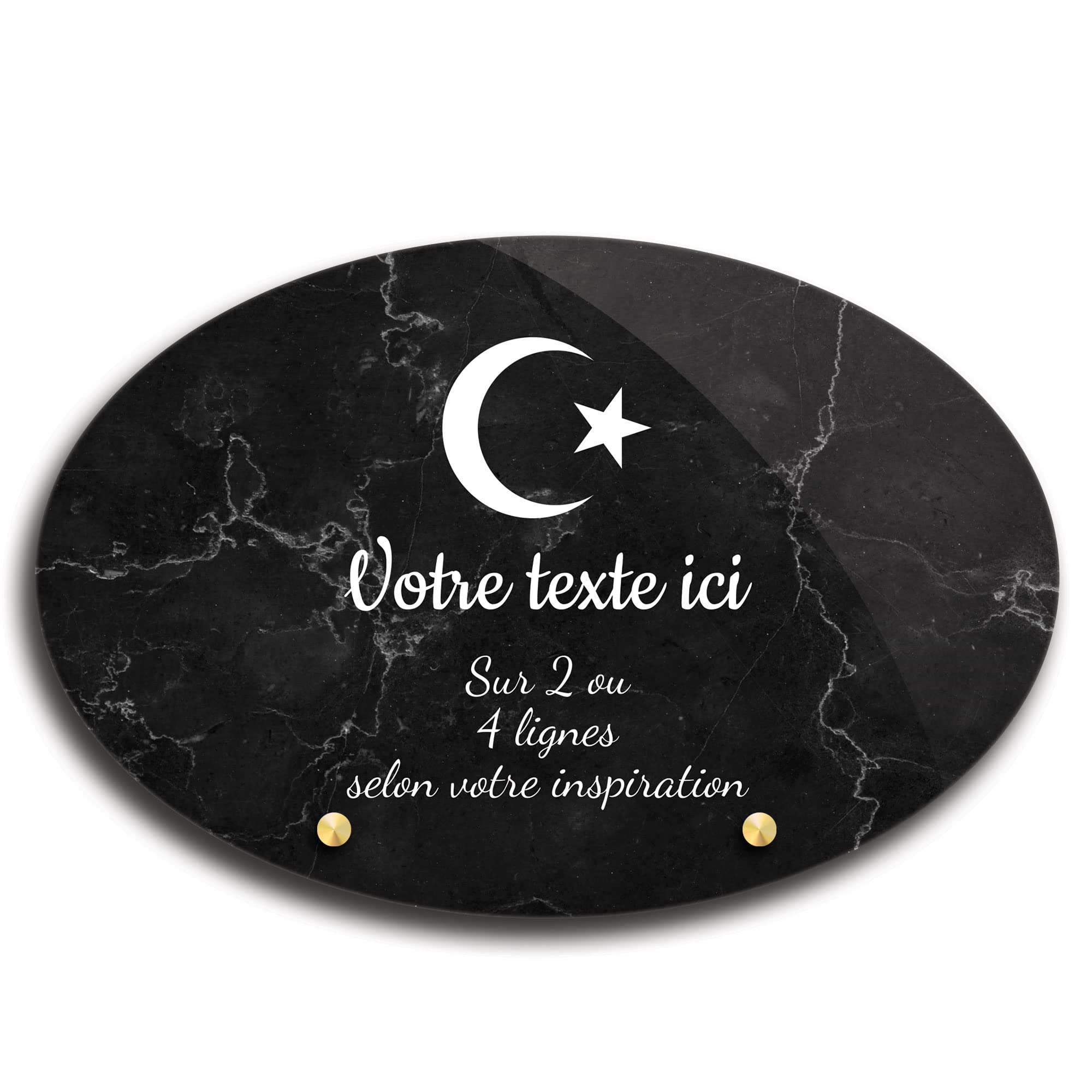Owalna płyta nagrobna z pleksi wzór islamu, różne rozmiary, grubość 6mm, spersonalizowana w wielu liniach 30x20 cm