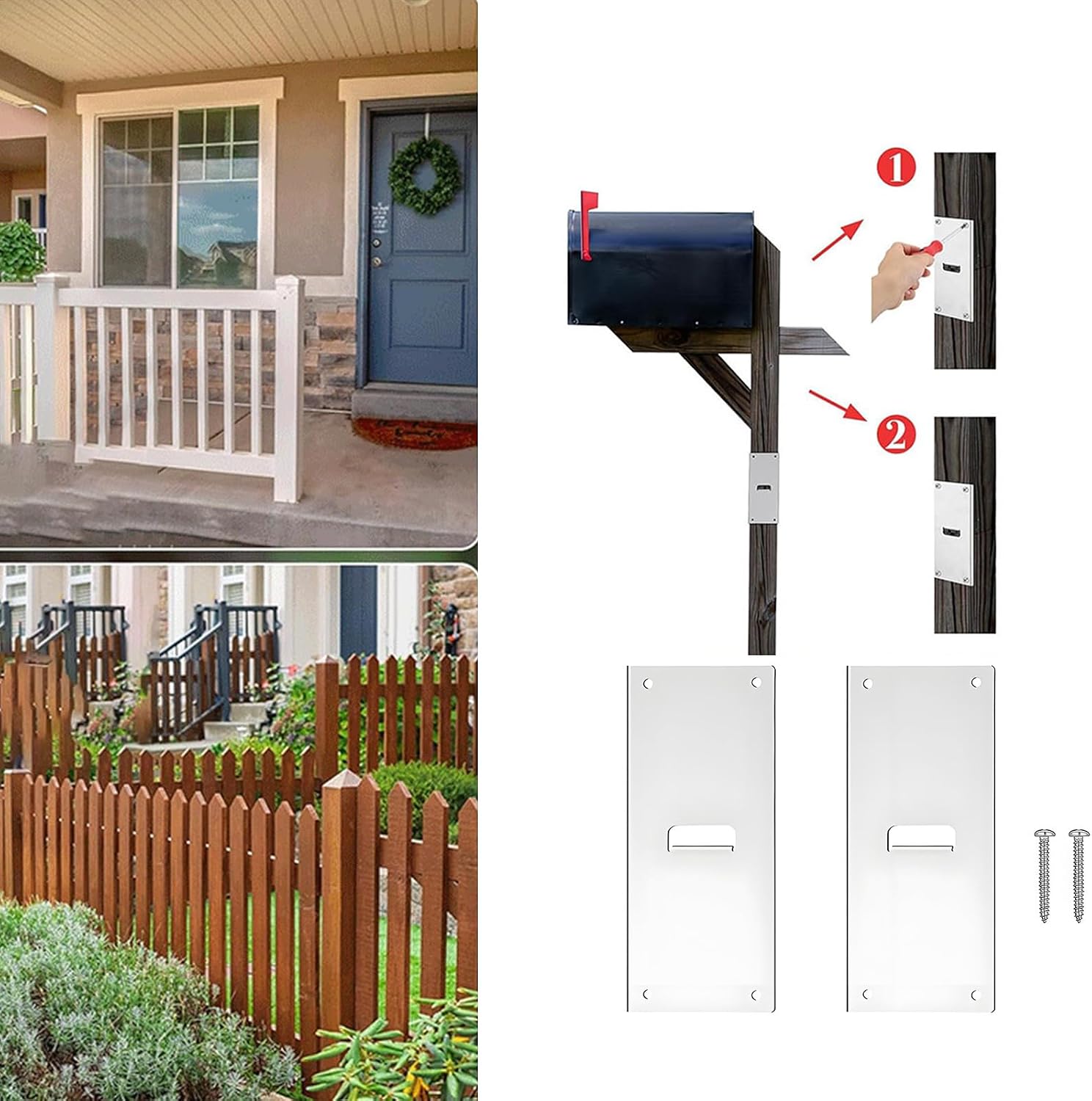 Mailbox Extension Bracket for Wood Post, Stainless Steel Mailbox Plate Set with Pre-Drilled Holes and Screws for Porch or Entryway Install