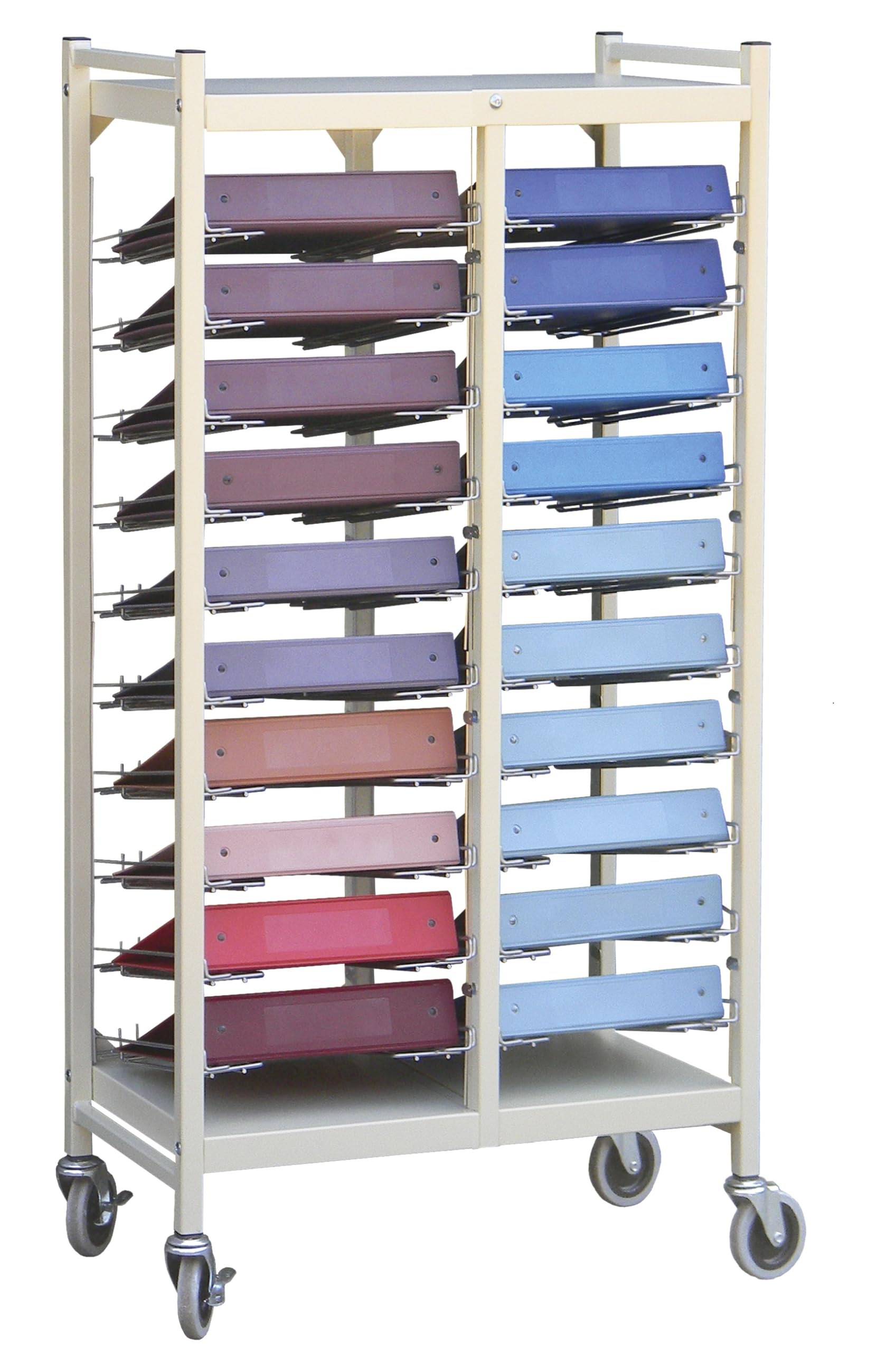 American Made Medical Chart Organizer Rack on Wheels, Welded Steel Frame, Coated Wire Shelves (Beige, 20 Binder Capacity (2.75