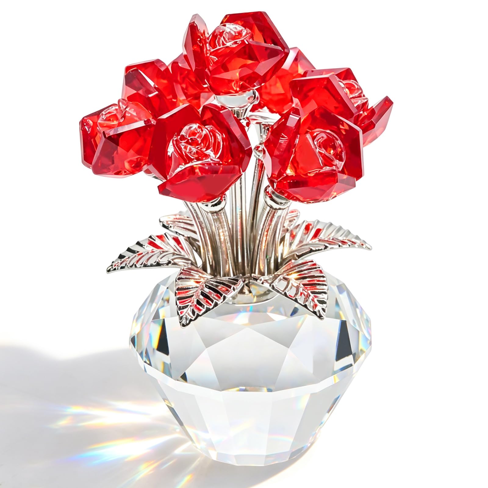 Hoypeyfiy Rote Kristallrosen, Kristallrosen in Einer Diamantvase, Ideal Als Wohnaccessoire Oder Als Romantisches Geschenk