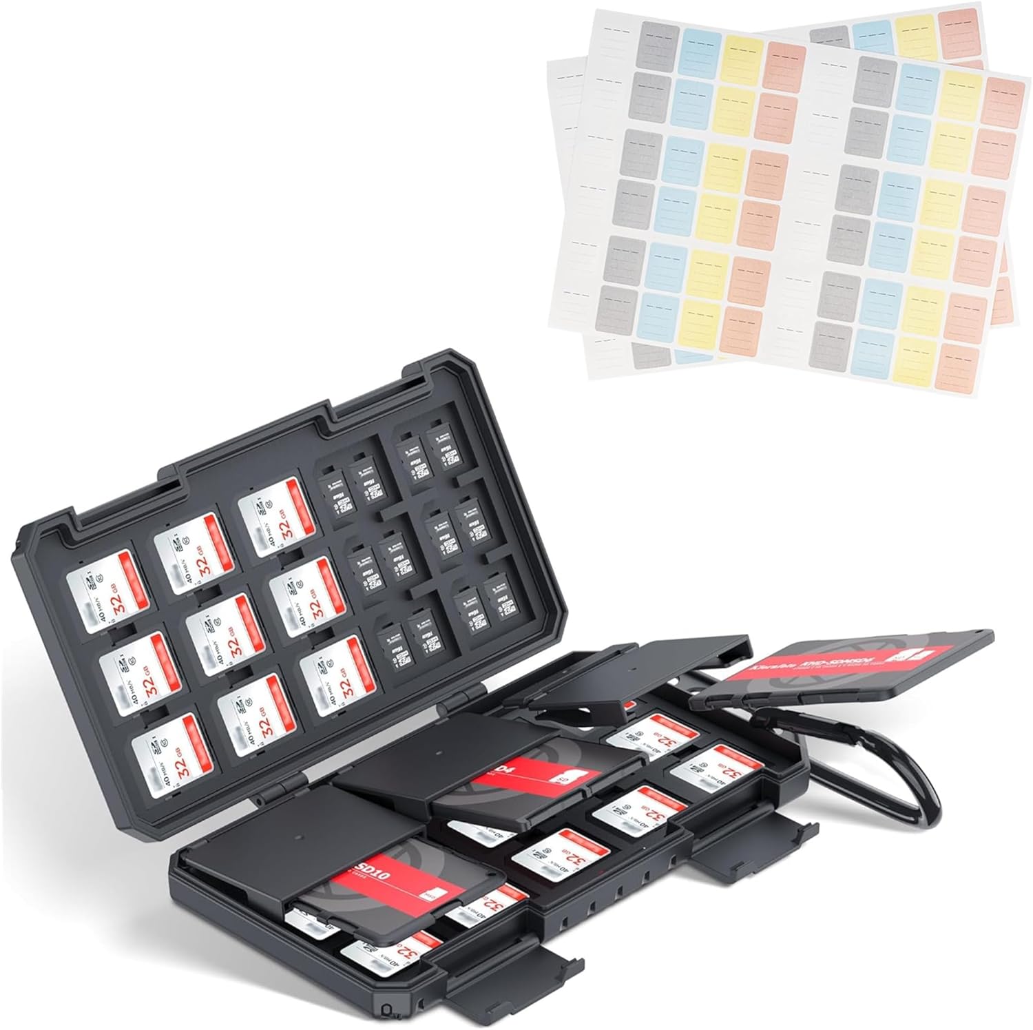 Memory Card Case + SD Card Label: for Storage SD SDXC SDHC & TF MSD Cards