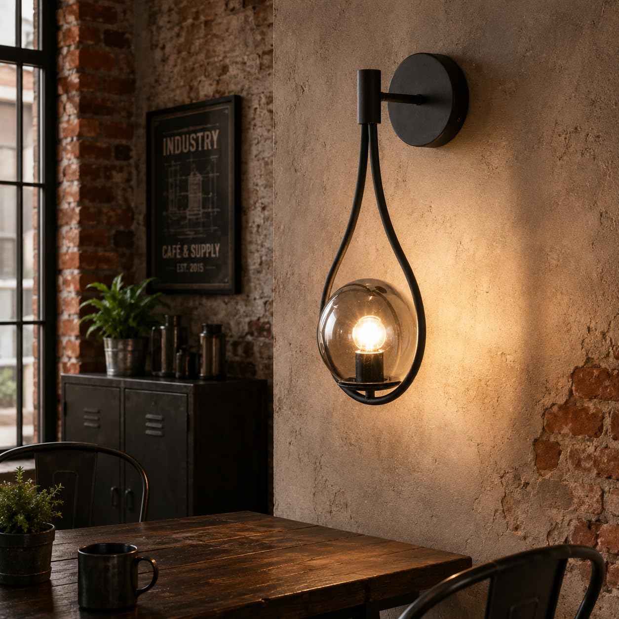 KCO Lighting Lampada da Parete Moderna a Globo di Metà Secolo Con Paralume Grigio Fumo, Wireless, Nero e Grigio Fumo per Soggiorno, Camera da Letto, Corridoio
