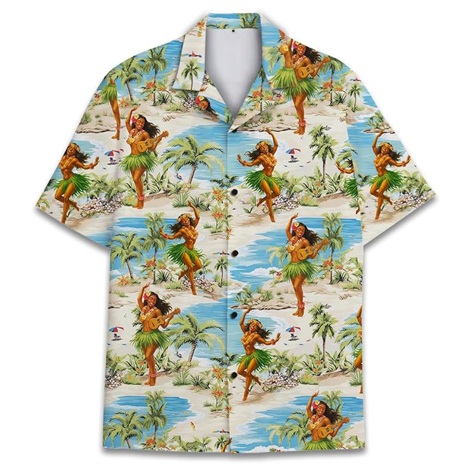Camisa hawaiana personalizada para hombre con cara y nombre, camisa hawaiana de manga corta para hombre, bolsillo delantero, vacaciones, verano, flamencos, flores, estampado de playa, camisa