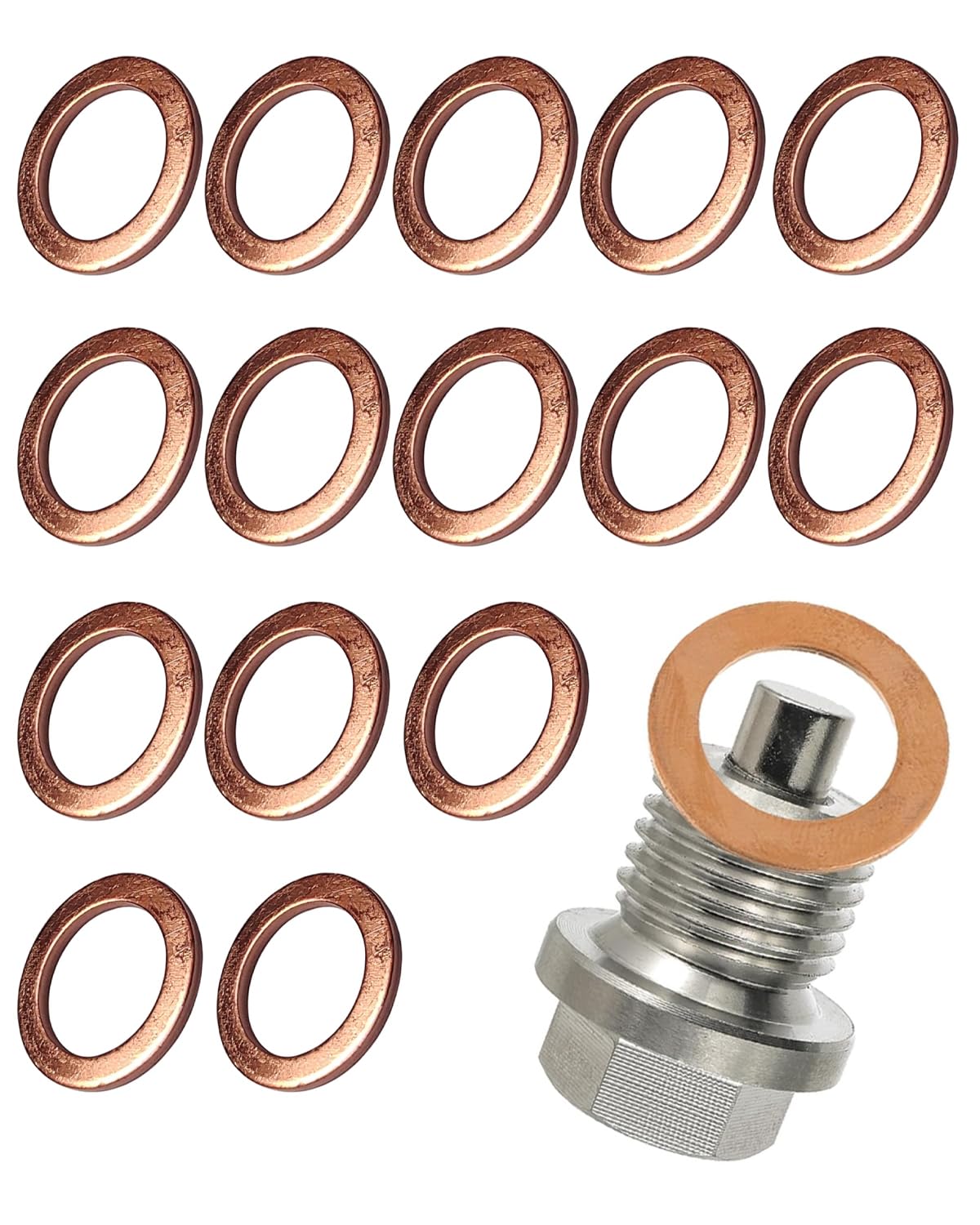 Guarnizione Tappo Coppa Olio Motore M14x1.5 Rame Set 15 Pezzi Rondella Antiperdita Universale per Auto Moto
