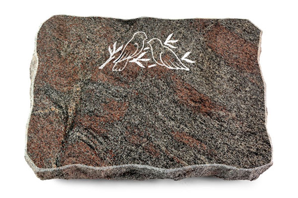 Grabplatte, Grabstein, Grabkissen, Urnengrabstein, Liegegrabstein Modell Pure 40 x 30 x 5 cm Paradiso-Granit, poliert inkl. Gravur (Sandstrahl-Ornament Vögel)