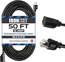 Iron Forge Cable 50 Ft Black Outdoor Extension Cord, 16/3, 50 Foot Outdoor Extension Cord, 3 Prong, Weatherproof - Great for Outside Use