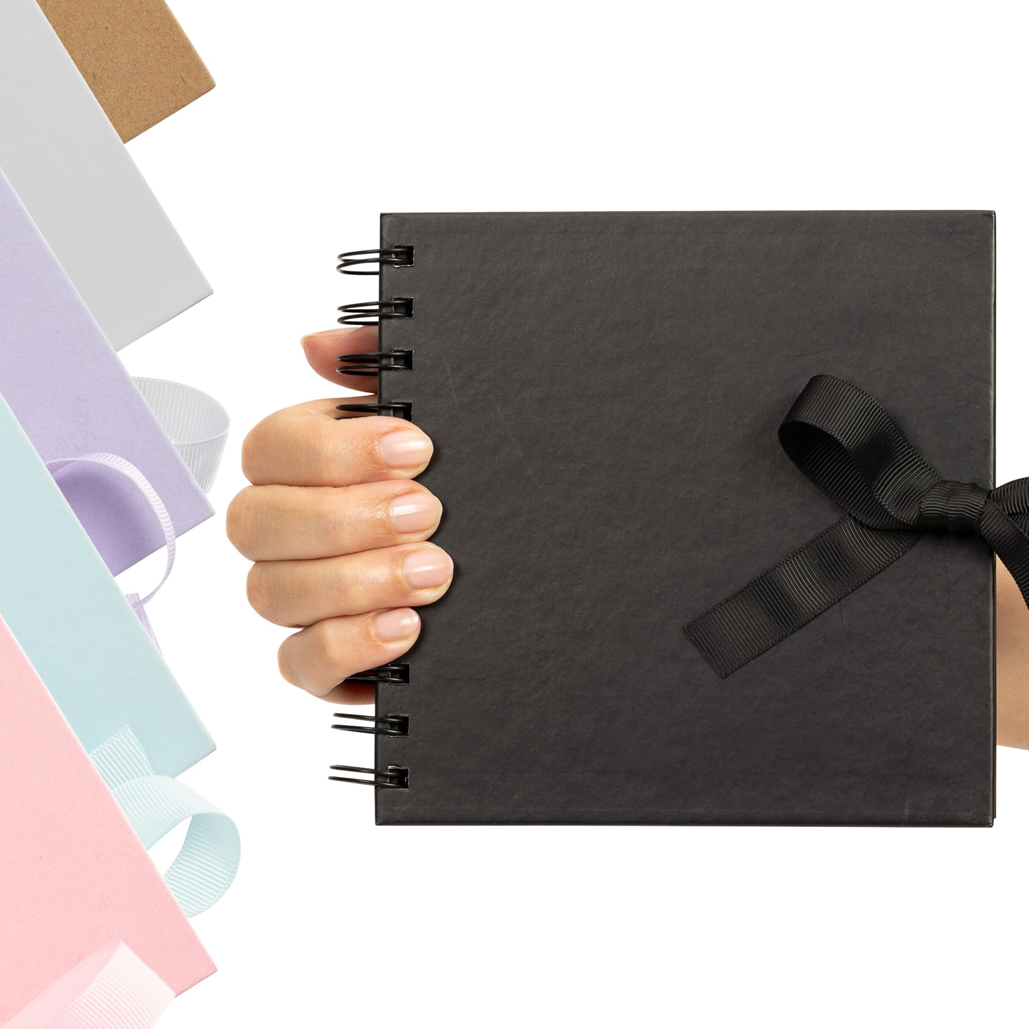 Evelay Black Scrapbook Photo Album Spiral Bound For Wedding Couple Travel Memory Book With 50 Pages - Small, 6 X 6" (Black)