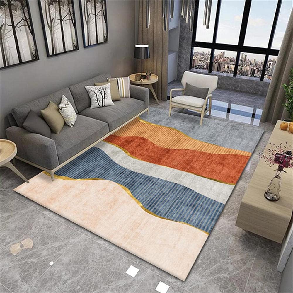 Tapis de salon moderne abstrait orange doré 160x230cm lavable