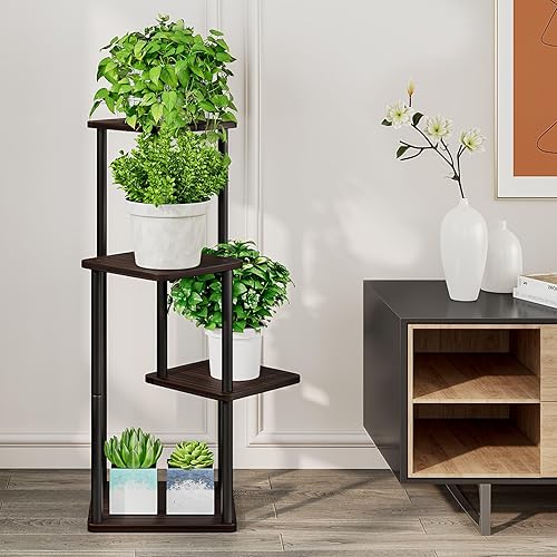 Miniatura 3 de AZERPIAN Soporte para plantas de 4 niveles para interiores, estante de flores de metal para múltiples plantas, soportes altos de flores para patio,