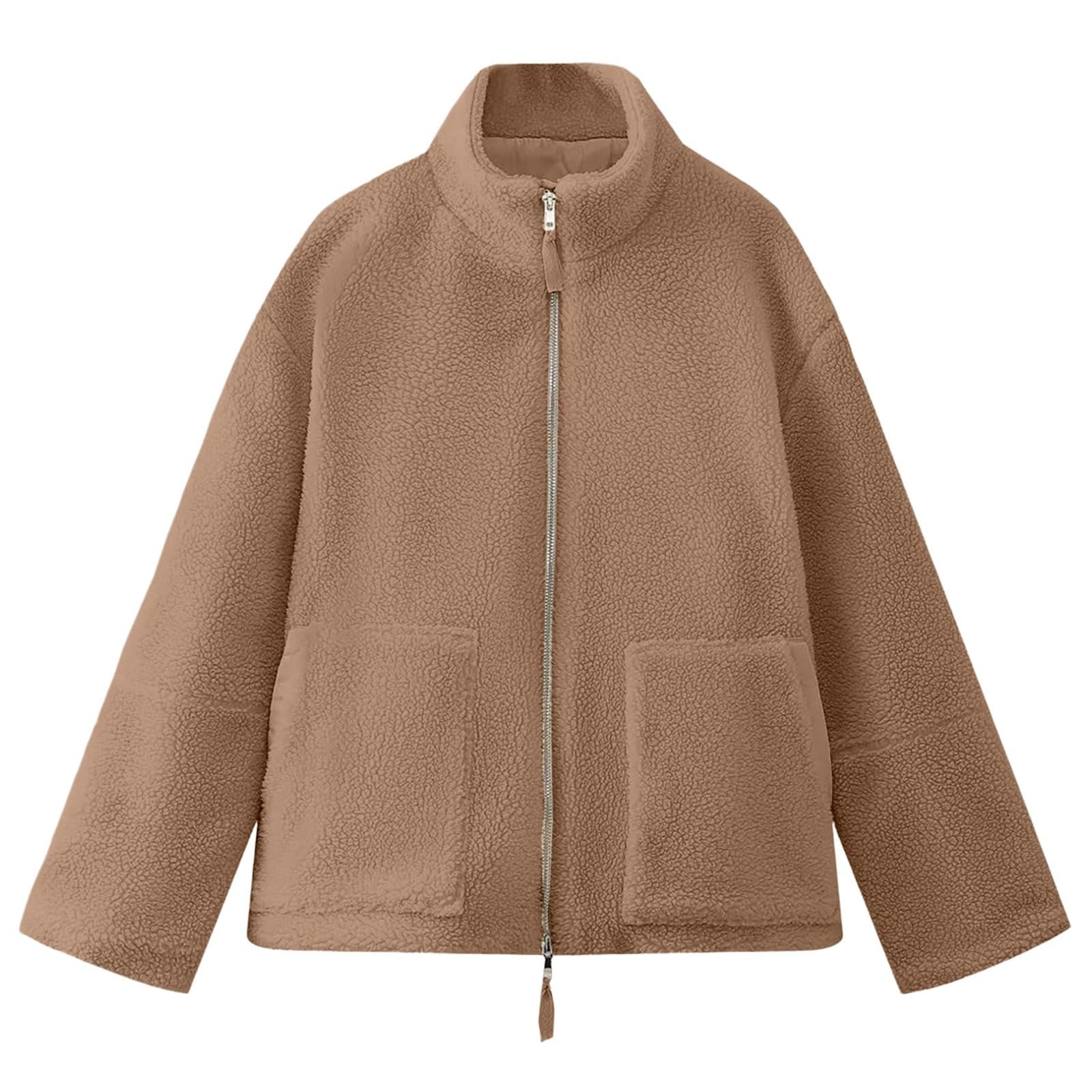 Teddyjacke Kinder Mädchen Winterjacke Zwei Wege Reißverschluss Teddy Fleecejacke Einfarbig Full Zip Stehkragen Wintermantel Dick Outdoor Warme Wolljacke mit Taschen Flauschig Plüschjacke Fleecemantel