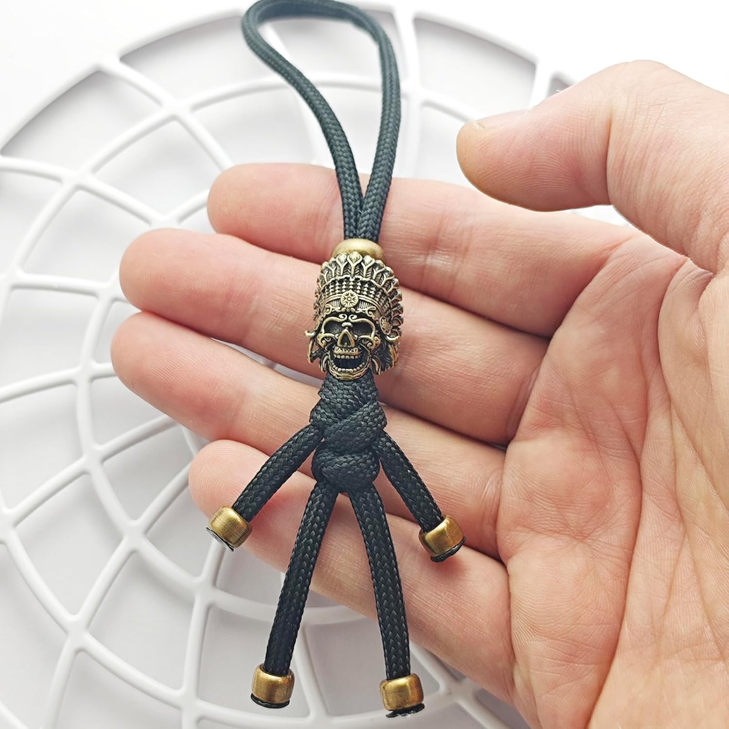 Paracord Knife Lanyard Brass Bead Hand Woven Tactical Lanyard Beads for Knife EDC Tools Keychains - Image 2