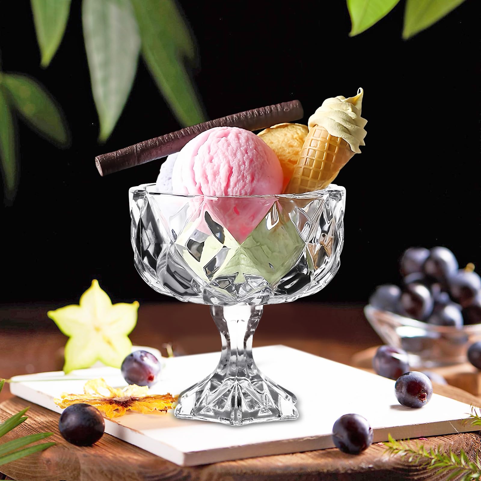 Set mit 6 Glasschalen mit Stiel, 300 ml, Eisbecher, Dessertschalen