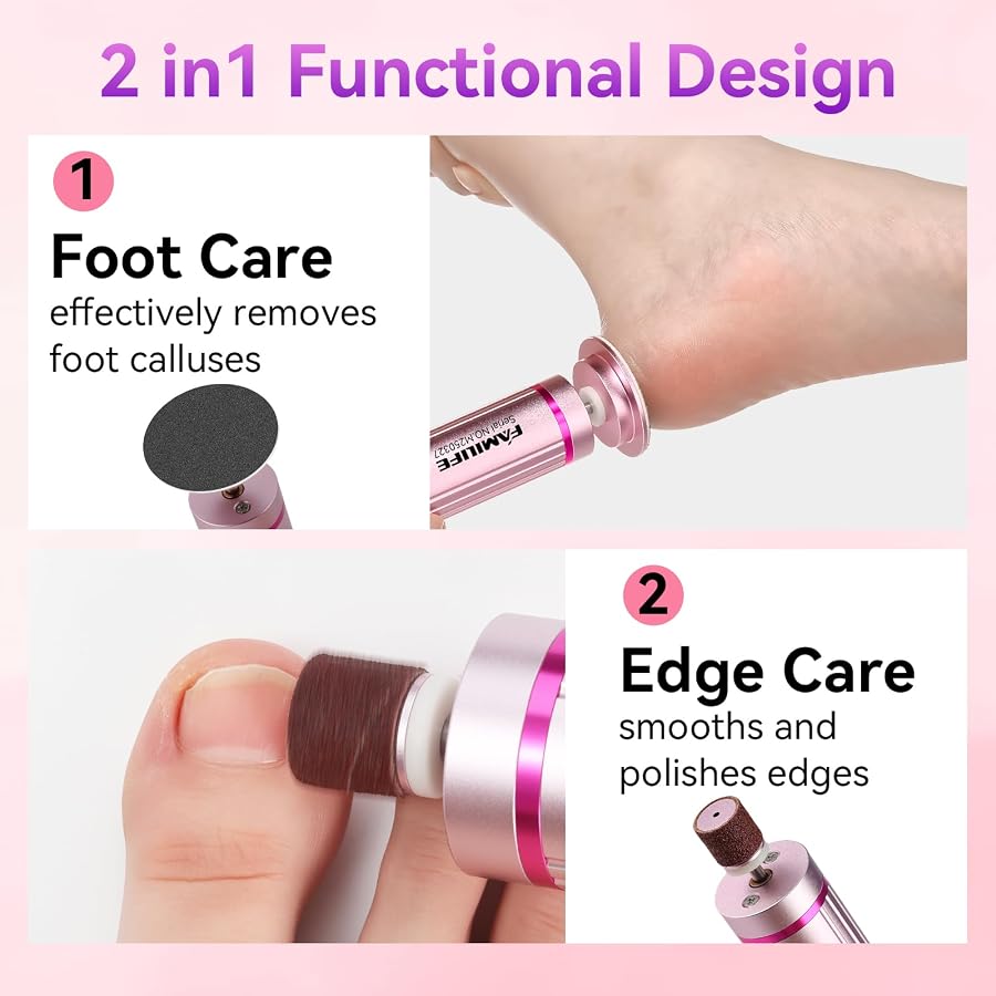 FAMILIFE Electric Foot File Callus Remover – Rechargeable Pedicure Tool with Display Screen, Replaceable Sandpaper Discs, Forward & Reverse Rotation, for Men and Women, image 2