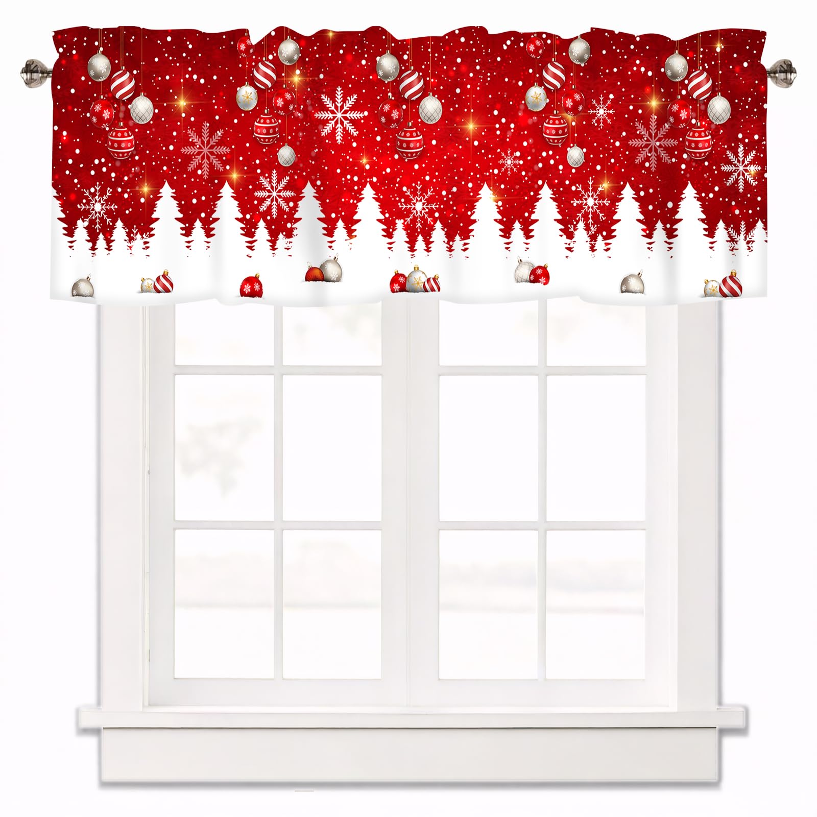 Christmas Red Snowflake Curtain Valances for Windows 1 Panel,42x12 in