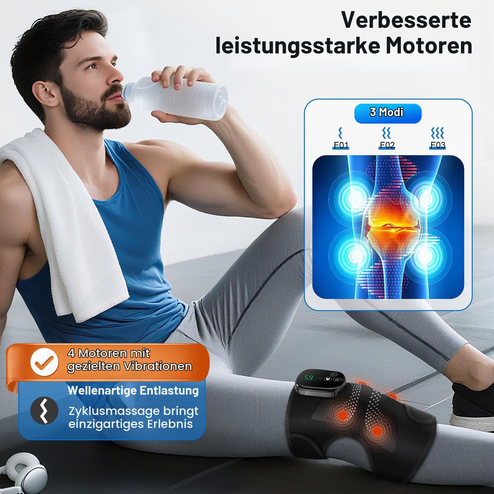 Kabellose Beheizte Kniebandage, Knieheizkissen Mit Rotlicht Und Touchscreen-Steuerung, Tragbares Ellbogen-Heizkissen Mit 5 Heizstufen, 3 Massagemodi Und Timer, Integrierter 5000 mAh-Akku, 4 Motoren