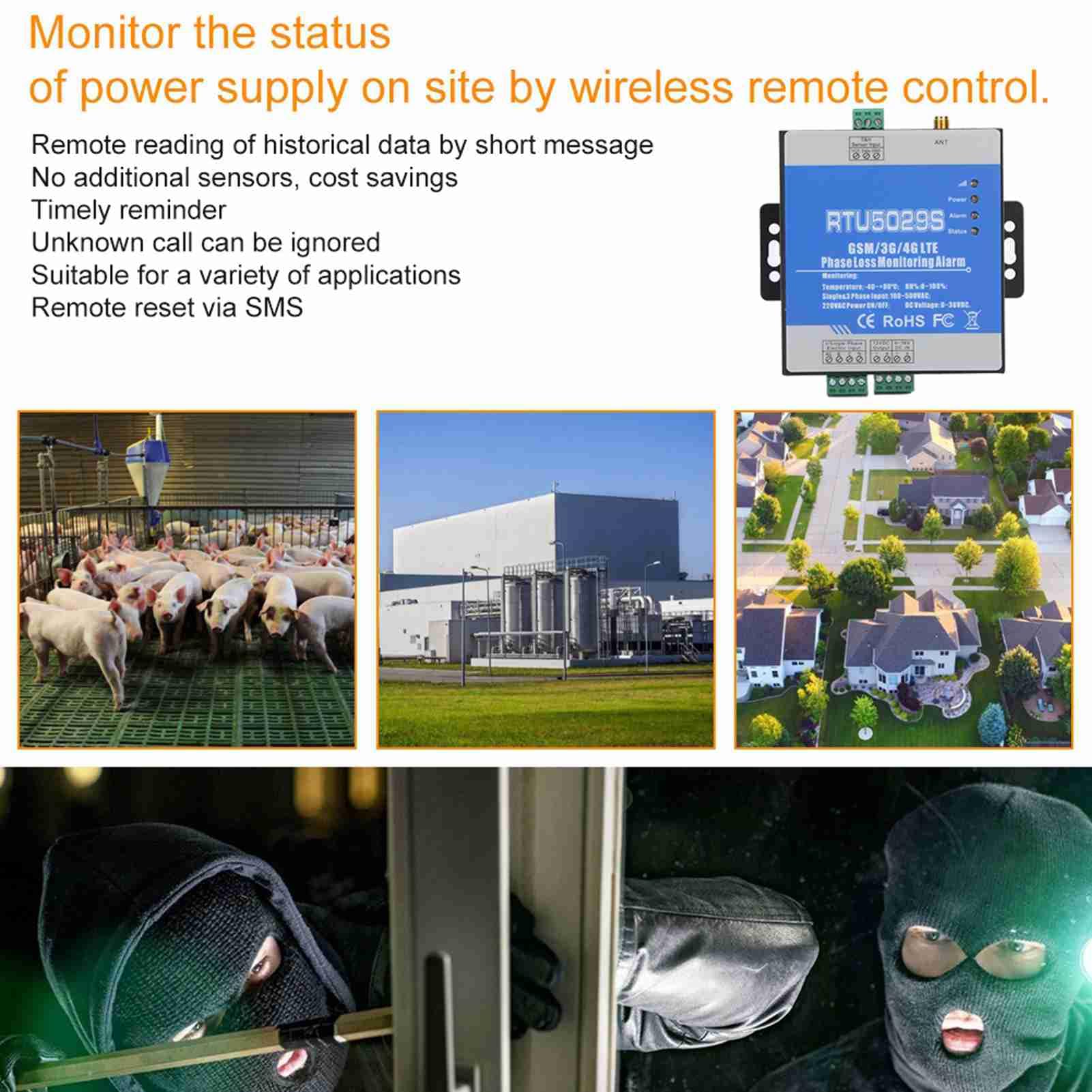 RTU5029 GSM 380 V, Temperatur-Feuchtigkeitsalarm Power RTU5029 3-Phasen-Verlust-Fehlerstatus-Überwachungscontroller 100 240 V