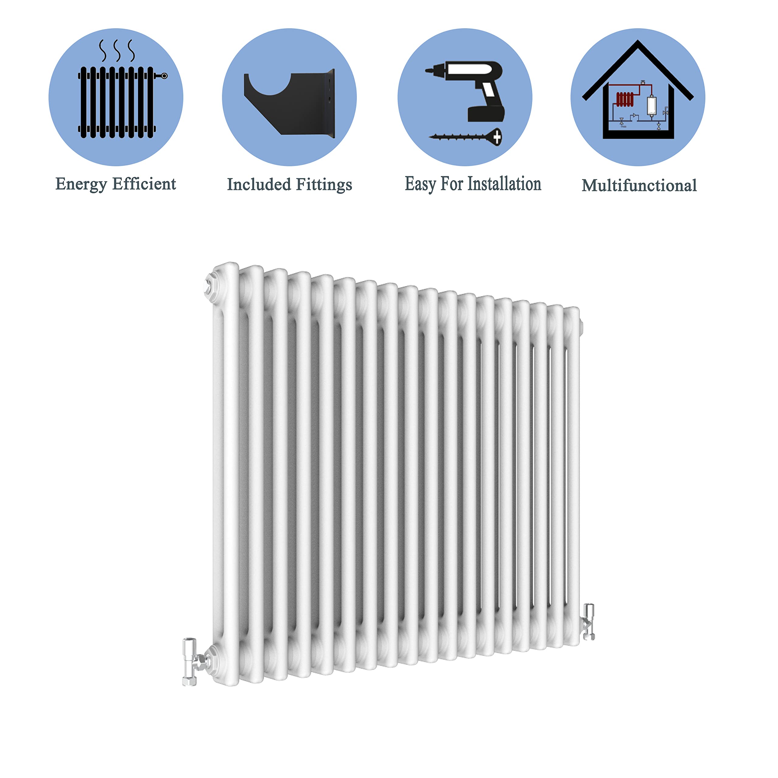 Radiadores blancos horizontales de 2 columnas de hierro fundido estilo radiadores de calefacción central para baño, sala de estar y cocina, 600 x 830 mm